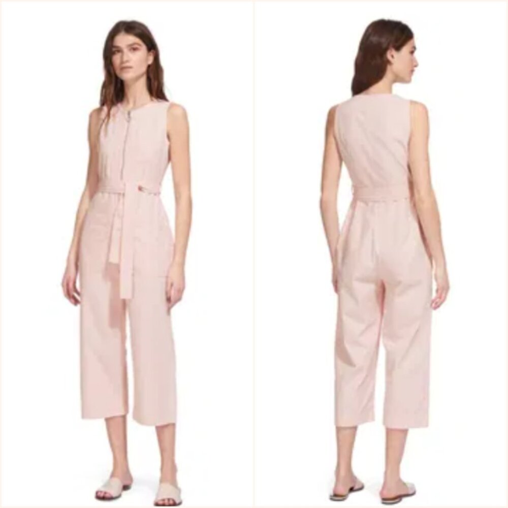 Whistles Alex Zip Front Tie Waist Sleeveless Jumpsuit Pale Pink Size 2